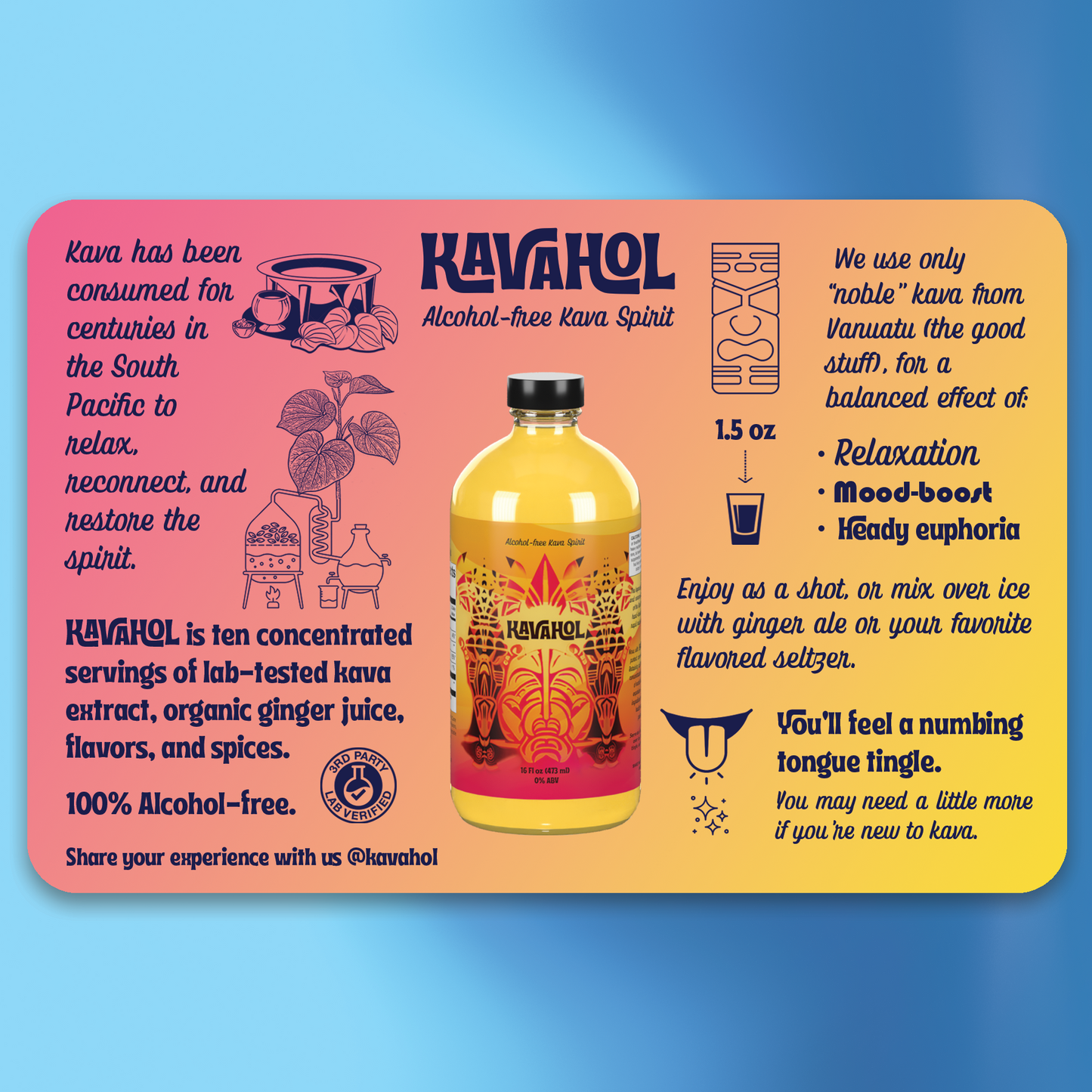 ️️Kavahol - Award-winning Kava Spirit, Fiery Ginger Flavor, 10 Servings (0.0% ABV)